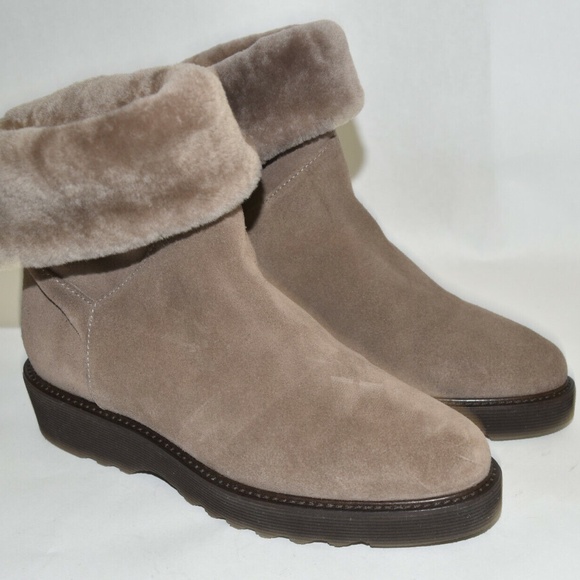 New! Aquatalia Kimberly Weatherproof Shearling Bootie Taupe Brown Suede - Picture 1 of 4